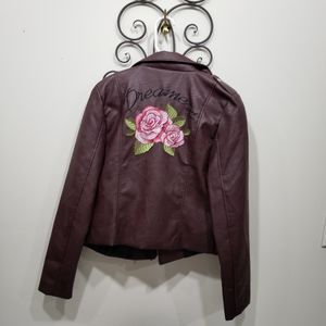 Endless Love Faux Burgundy Leather Biker Jacket NWOT